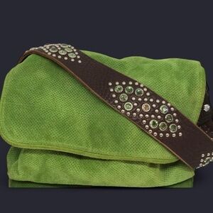 Tylie Malibu Classic Flap Bag Green Perforated Suede